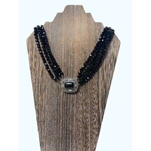 Marcasite Black Bead Costume Event Necklace